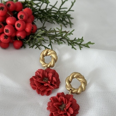 Brincos Pendentes - Flores vermelhas