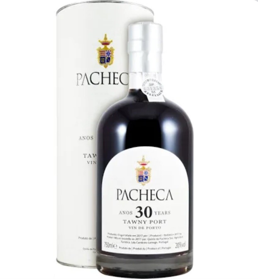 Garrafa e embalagem de vinho do Porto Pacheca Tawny 30 anos