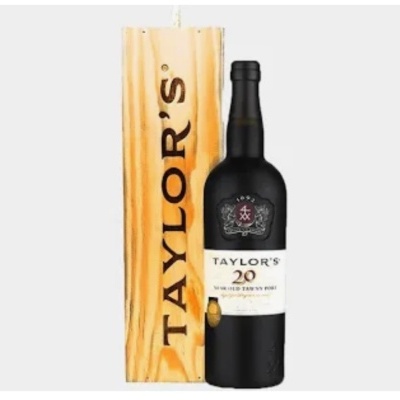 Garrafa de vinho do Porto Taylor's 20 anos com caixa de madeira