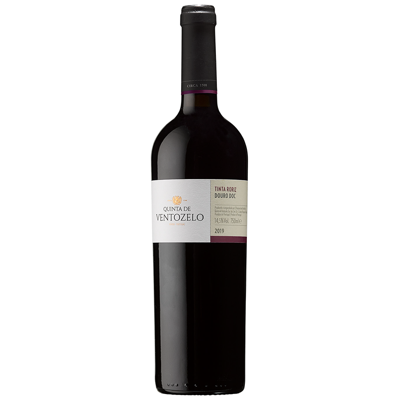 Quinta do Ventozelo Tinta Roriz Tinto 2019 Garrafa de vinho tinto Quinta de Ventozelo com rótulo branco e bege