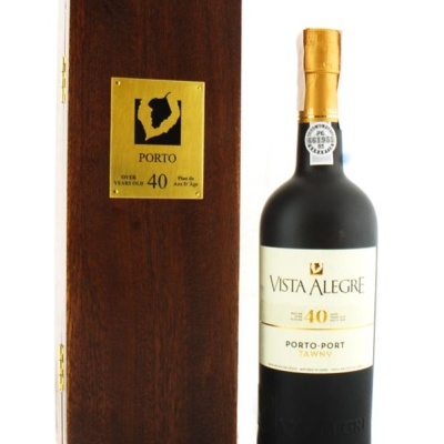 Garrafa de vinho do Porto Vista Alegre 40 anos com caixa de madeira