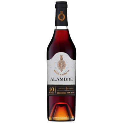 Garrafa de Alambre 40 em garrafa de vidro com rótulo branco e preto