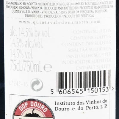 Etiqueta vinho Quinta Vale D. Maria 2015, vinho tinto, 75cl, 14,5%
