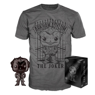 Funko POP and Tee Heroes: Arkham Asylum - The Joker - Black Chrome - Exclusive - L - 53