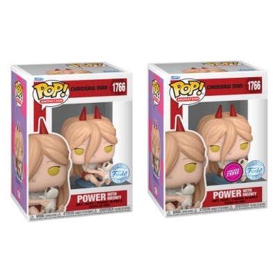 Funko POP! Chainsaw Man - Power with Meowy Exclusive #1766 FLOCKED CHASE BUNDLE