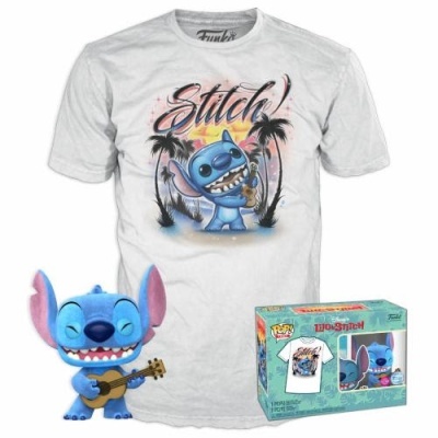 Funko POP and Tee: Disney - Lilo & Stitch - Stitch With Ukulele - Flocked - Exclusive L