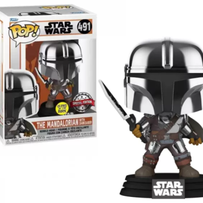 Funko POP! Start Wars: THE MANDALORIAN - Mandalorian with Darksaber - GITD - Exclusive - 491