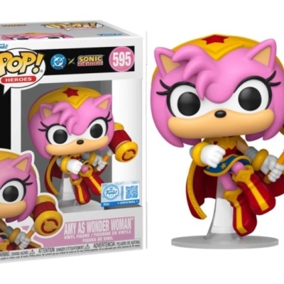Figura Funko Pop! da Amy como Wonder Woman, embalagem com janela transparente