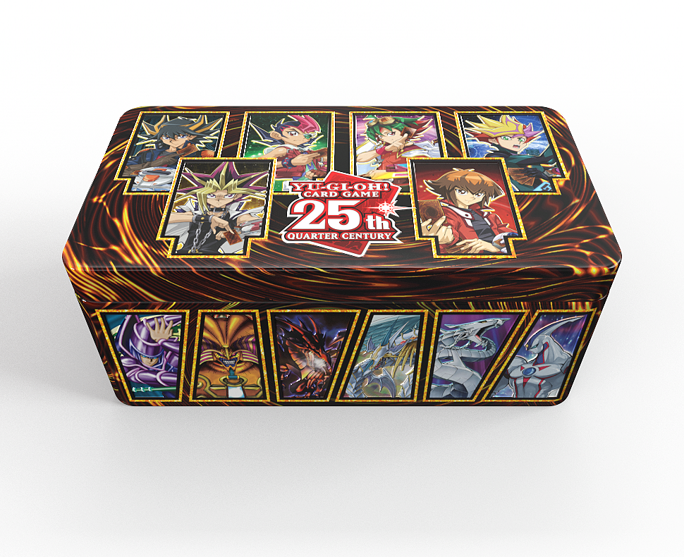 Estojo metálico colorido do jogo YUGIOH! comemorativo dos 25 anos