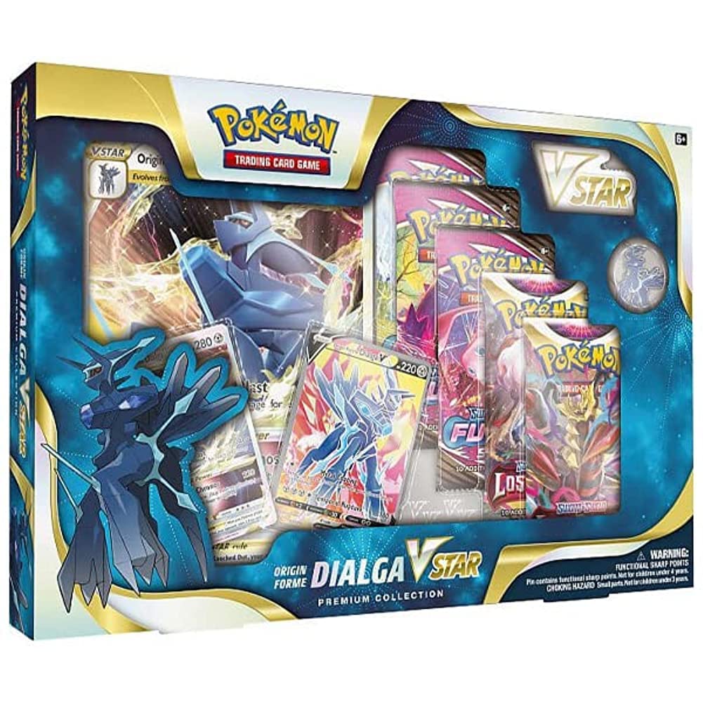 Caixa Pokémon Trading Card Game Dialga VStar com cartas, booster packs e moeda