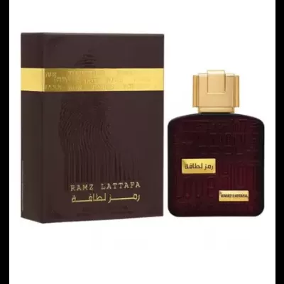 Perfume Ramz Lattafa com caixa castanha escura e detalhes dourados