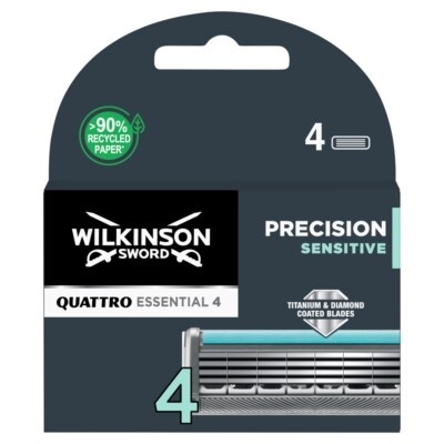 Embalagem de lâminas Wilkinson Sword Quattro Essential 4 Precision Sensitive com 4 lâminas