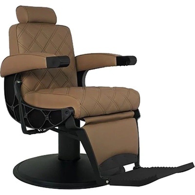 Cadeira de barbeiro castanha acolchoada com estrutura preta e apoio para pés