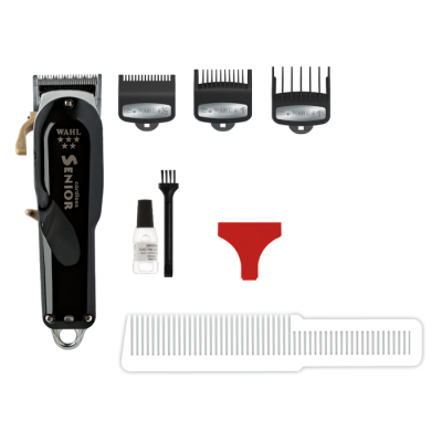 Conjunto de maquina de cortar cabelo preto com acessórios diversos