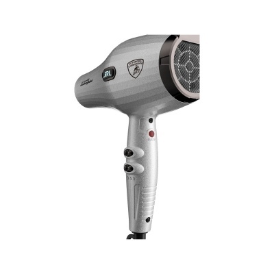 Secador de cabelo prateado Automobili Lamborghini com botões e detalhe Turbo