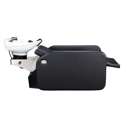 Cadeira de barbeiro preta com lava-cabeças branco