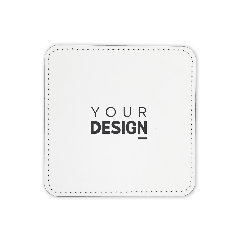 Base branca para copos com texto YOUR DESIGN