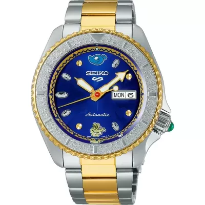 Relógio Seiko com mostrador azul e bracelete bicolor prata e dourado