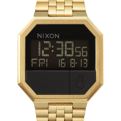 Relógio digital dourado Nixon com visor preto e números verdes