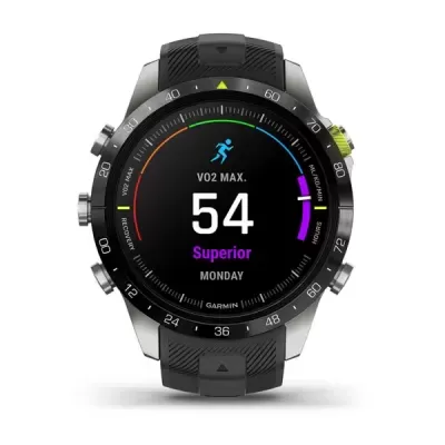 Relógio inteligente Garmin com mostrador digital a cores e bracelete preta em silicone