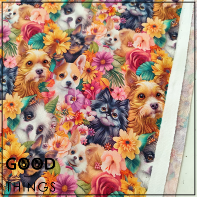 Tecido 3D | Cães Floridos
