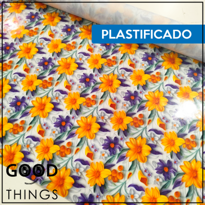 Tecido Plastificado | Floral Amarelo e Lilás