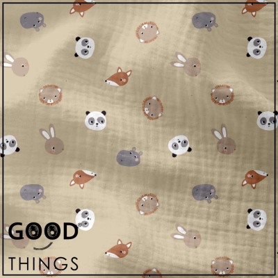 Musselina | Double Gauze | Animais Fofinhos fundo Bege