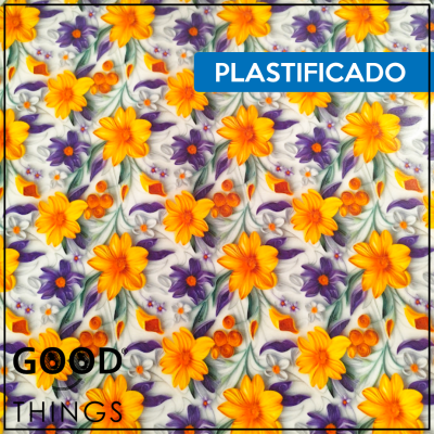 Tecido Plastificado | Floral Amarelo e Lilás