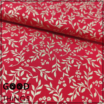 Tecido Natal | Folhinhas Douradas fundo Vermelho