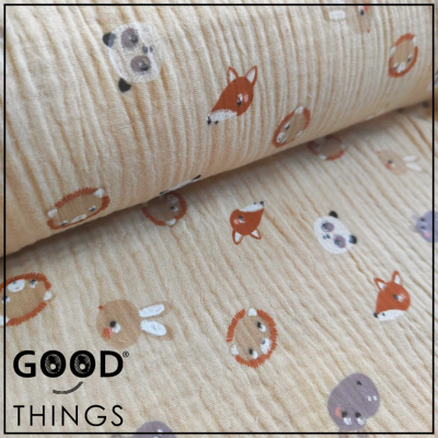 Musselina | Double Gauze | Animais Fofinhos fundo Bege