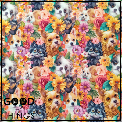 Tecido 3D | Cães Floridos