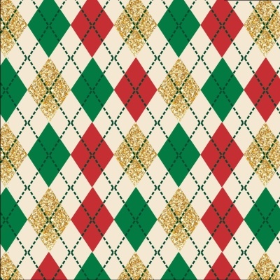 Tecido Losangos Vermelho, Verde e Dourado