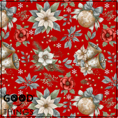 Loneta Sinos de Natal fundo Vermelho