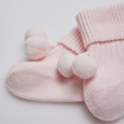 Meia Recém-Nascido Rosa com Borlas