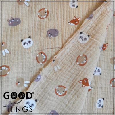 Musselina | Double Gauze | Animais Fofinhos fundo Bege