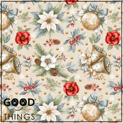 Loneta Sinos de Natal fundo Bege