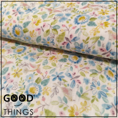 Musselina | Double Gauze | Floral Azul e Verde