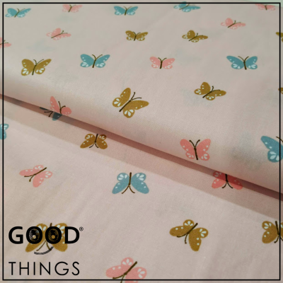 Tecido Borboletas fundo Rosa