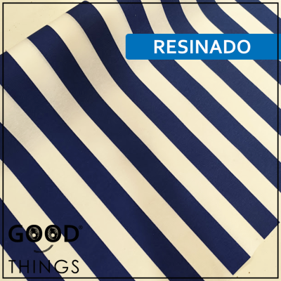 Tecido Resinado | Riscas Largas Azuis Escuras