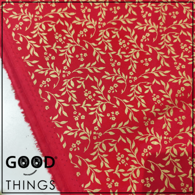 Tecido Natal | Folhinhas Douradas fundo Vermelho