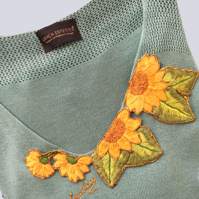 Camisola com renda verde Girassóis