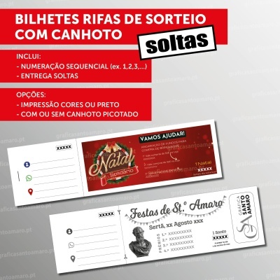 Bilhetes rifas de sorteio com canhoto - SOLTAS