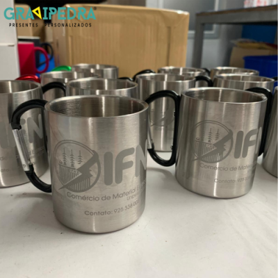 Caneca em inox com mosquetão - Personalize ao seu gosto - CAINOX01