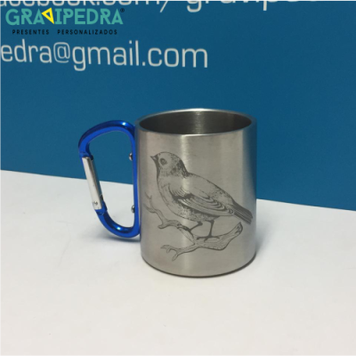 Caneca em inox com mosquetão - Personalize ao seu gosto - CAINOX01