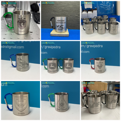 Caneca em inox com mosquetão - Personalize ao seu gosto - CAINOX01