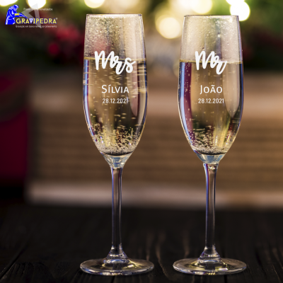 Pack 2 Copos em vidro personalizados - Mr/Mrs - CVFG06