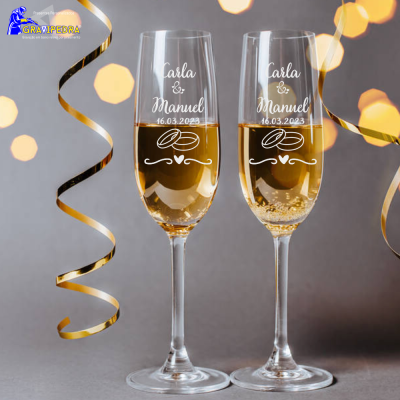 Pack 2 Copos em vidro personalizados - Alianças - CVCND08A Pack 2 Copos em vidro personalizados - Alianças - CVCND08A