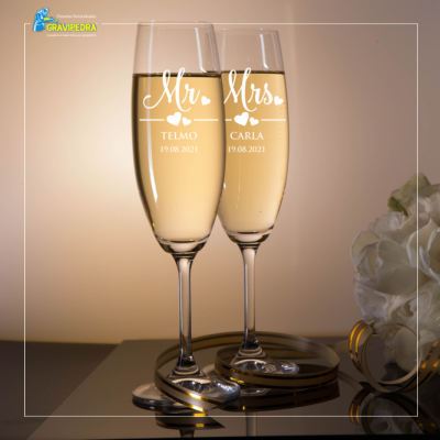 Pack 2 Copos em vidro personalizados - Mr/Mrs - CVCND11A