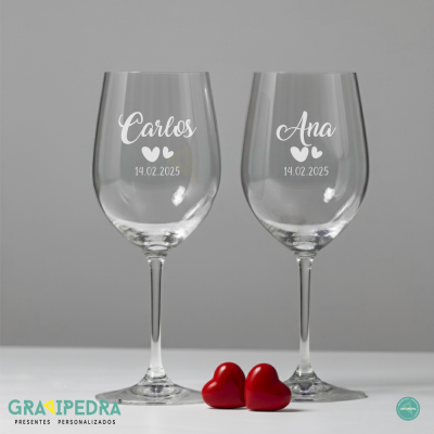 Pack 2 Copos em vidro personalizados - Nomes e Corações - CVAL04
