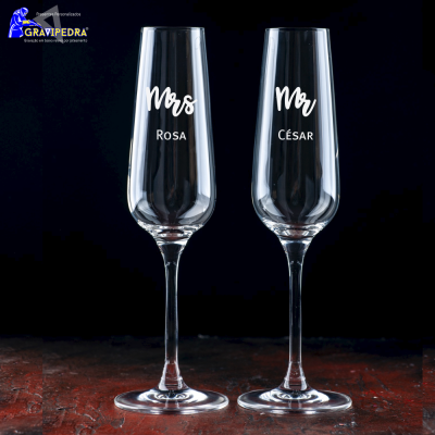Pack 2 Copos em vidro personalizados - Mr/Mrs - CVFG06